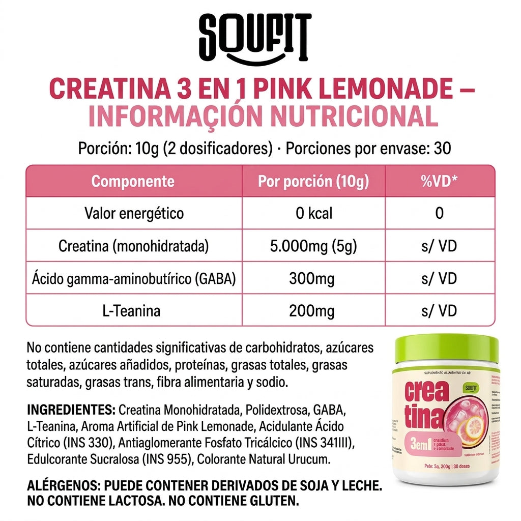 Información nutricional Creatina 3 en 1