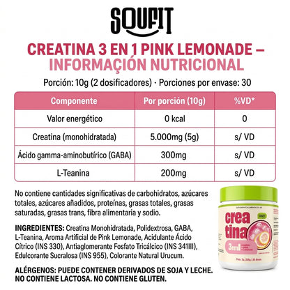 Información nutricional Creatina 3 en 1