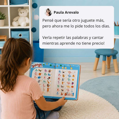 Páginas del libro educativo con animales y sonidos