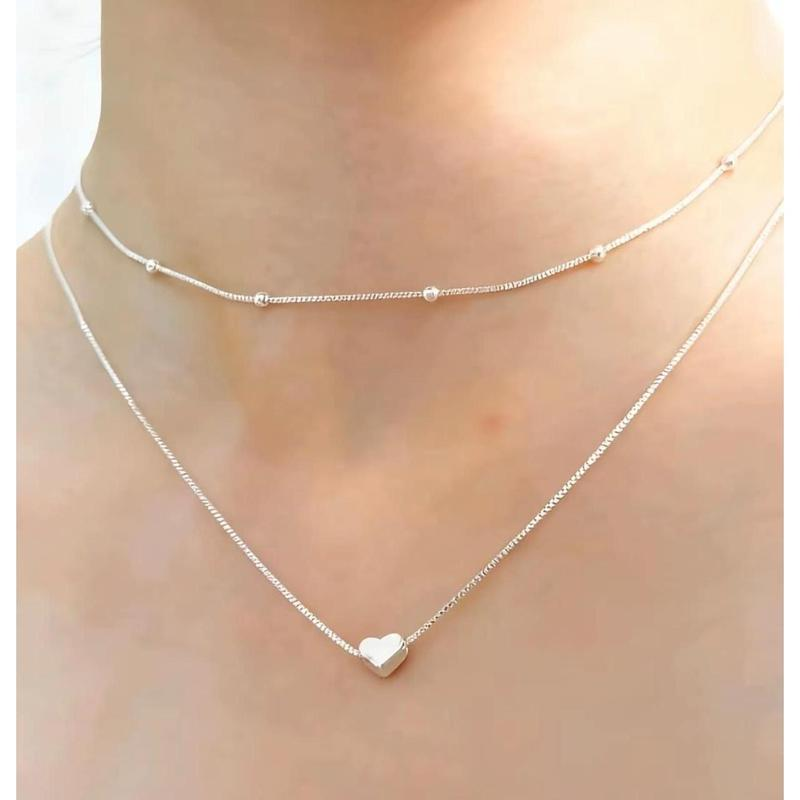 Kit de Collares en Capas – Bolitas y Corazón – Plateado o Dorado