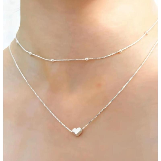 Kit de Collares en Capas – Bolitas y Corazón – Plateado o Dorado